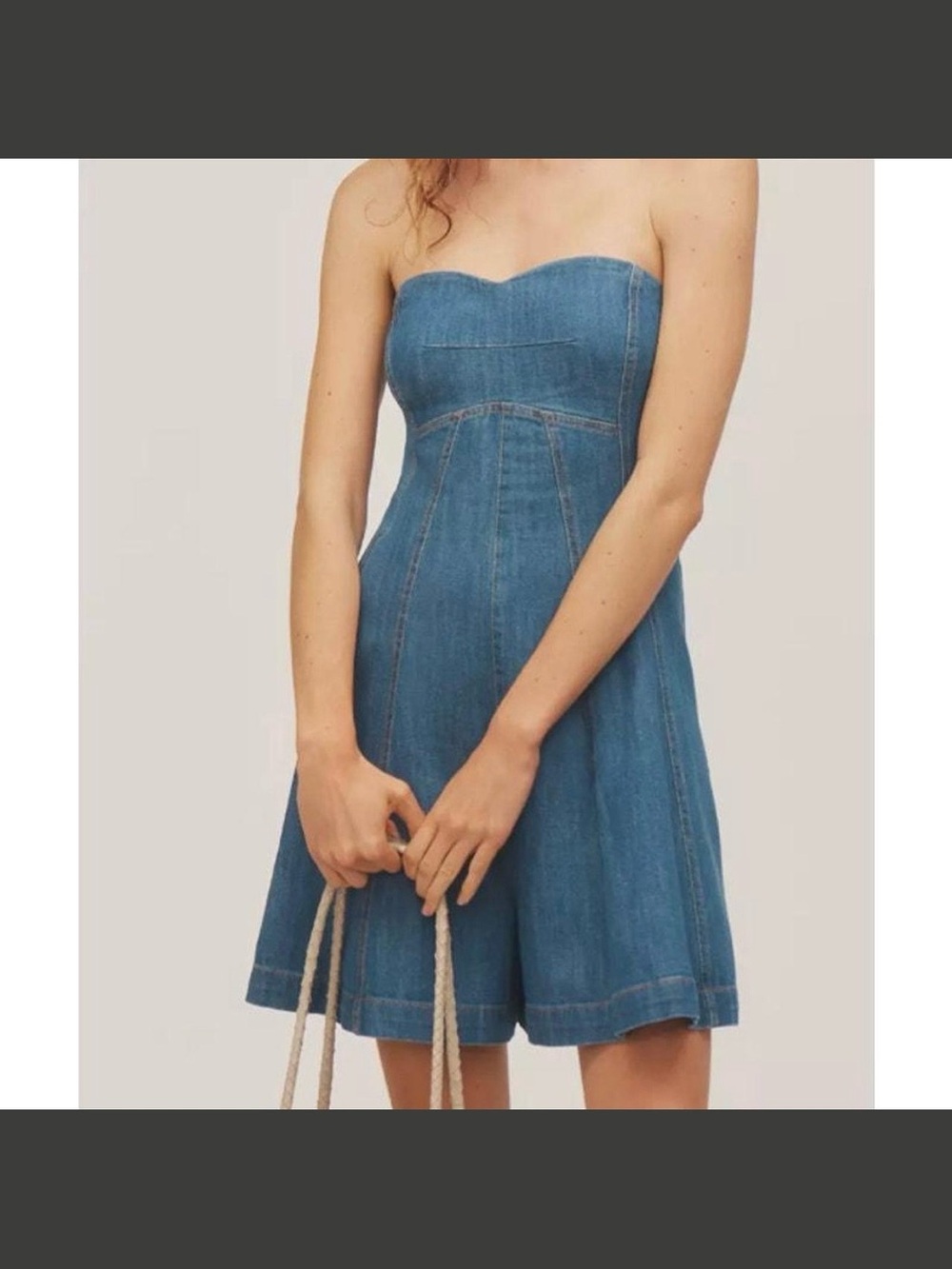 Pilcro Anthropologie Strapless Sweetheart  Denim Blue Romper